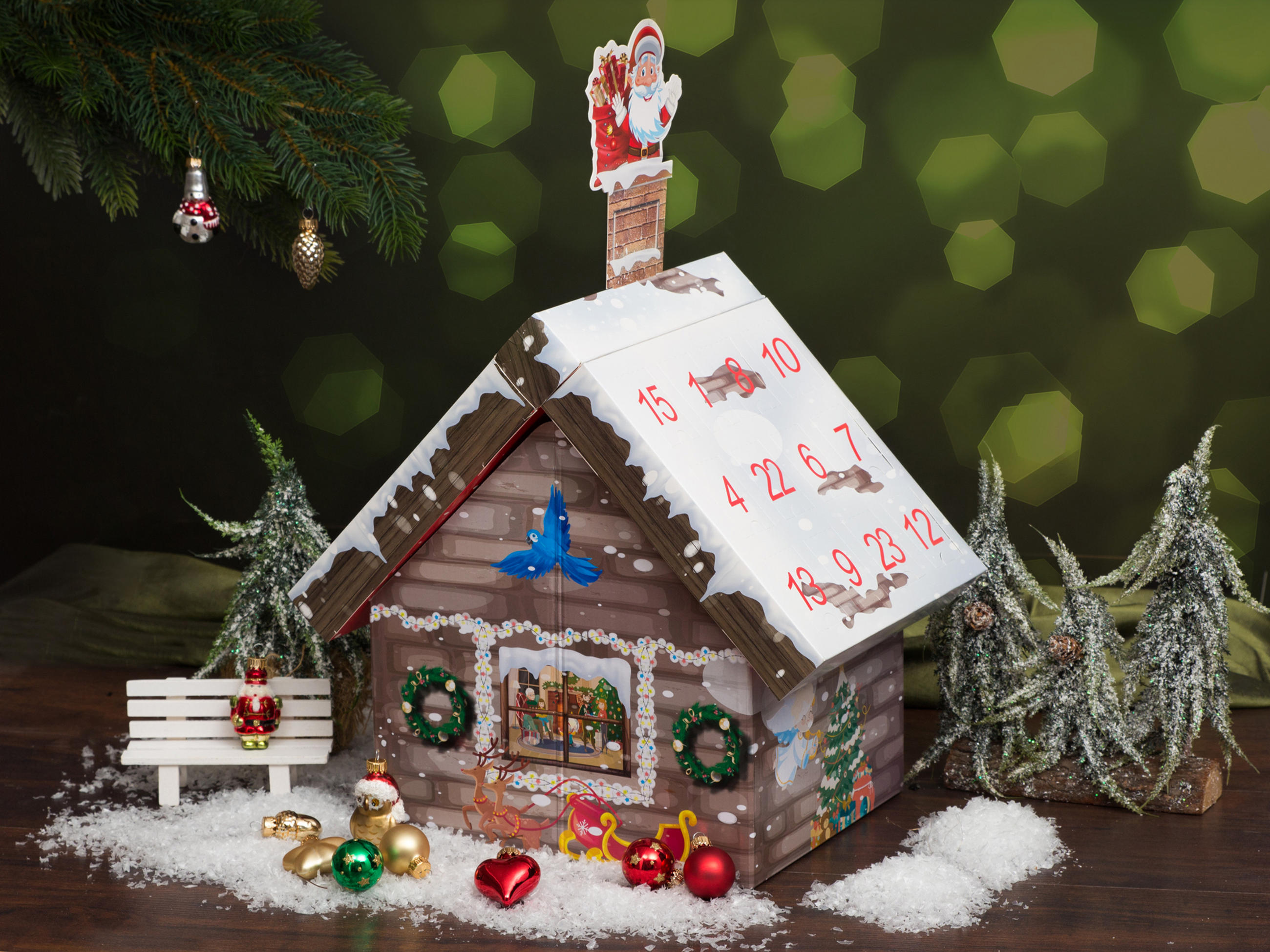CHRISTBAUMSCHMUCK Adventskalender Haus mit Figuren Mehrfarbig 4cm (Glas / 24 Stk.) - Multicolor, Glas (3/4/3cm) - Krebs Glas Lauscha