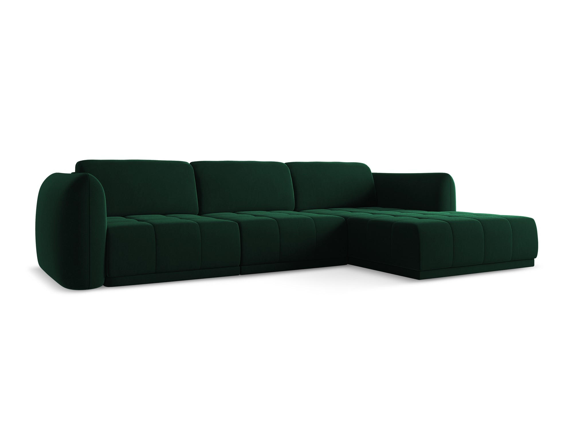 ECKSOFA Rechts Samt Stoff Grün - Dunkelgrün/Schwarz, Kunststoff/Textil (290/170cm) - Makamii