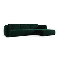 ECKSOFA Rechts Samt Stoff Grün - Dunkelgrün/Schwarz, Kunststoff/Textil (290/170cm) - Makamii