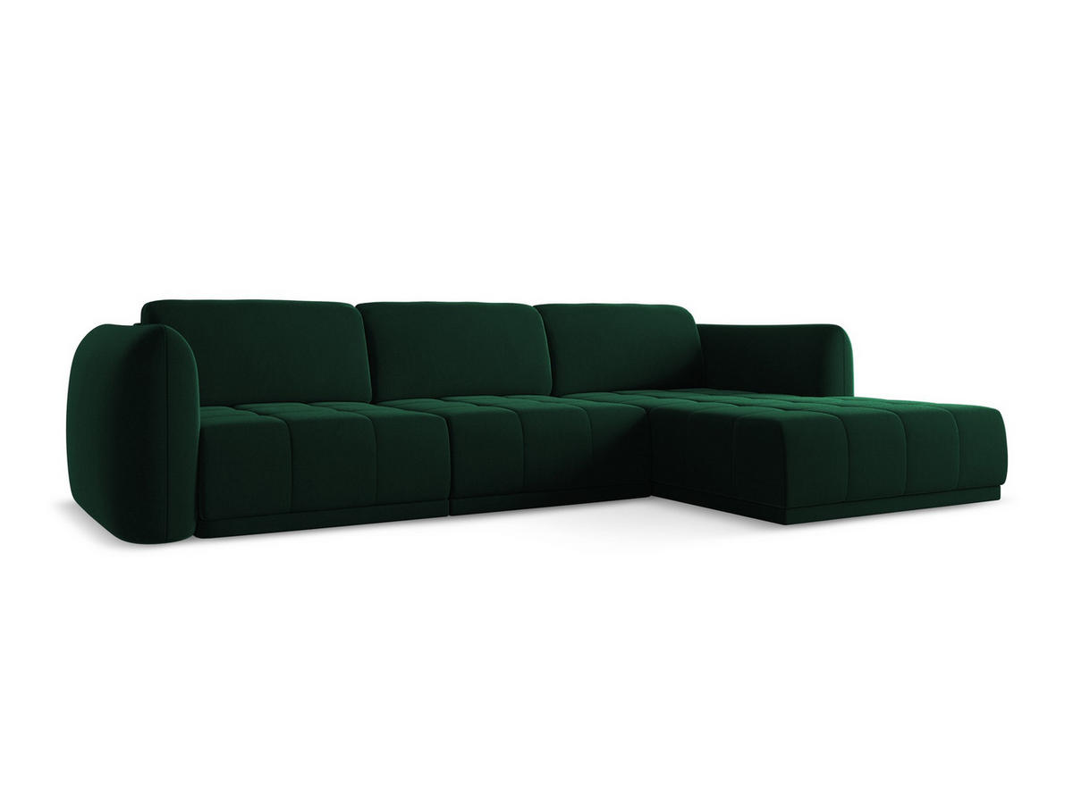 ECKSOFA Rechts Samt Stoff Grün - Dunkelgrün/Schwarz, Kunststoff/Textil (290/170cm) - Makamii