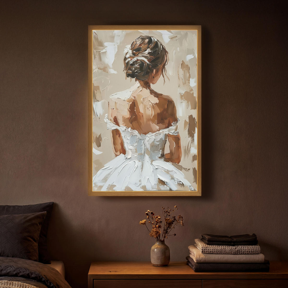 NÁSTĚNNÁ LAMPA S AKUMULÁTOREM Žena - malba - abstraktní - béžová - moderní 40x60 cm - světle hnědá, kompozitní dřevo (40/60/8cm) - OnlyWow