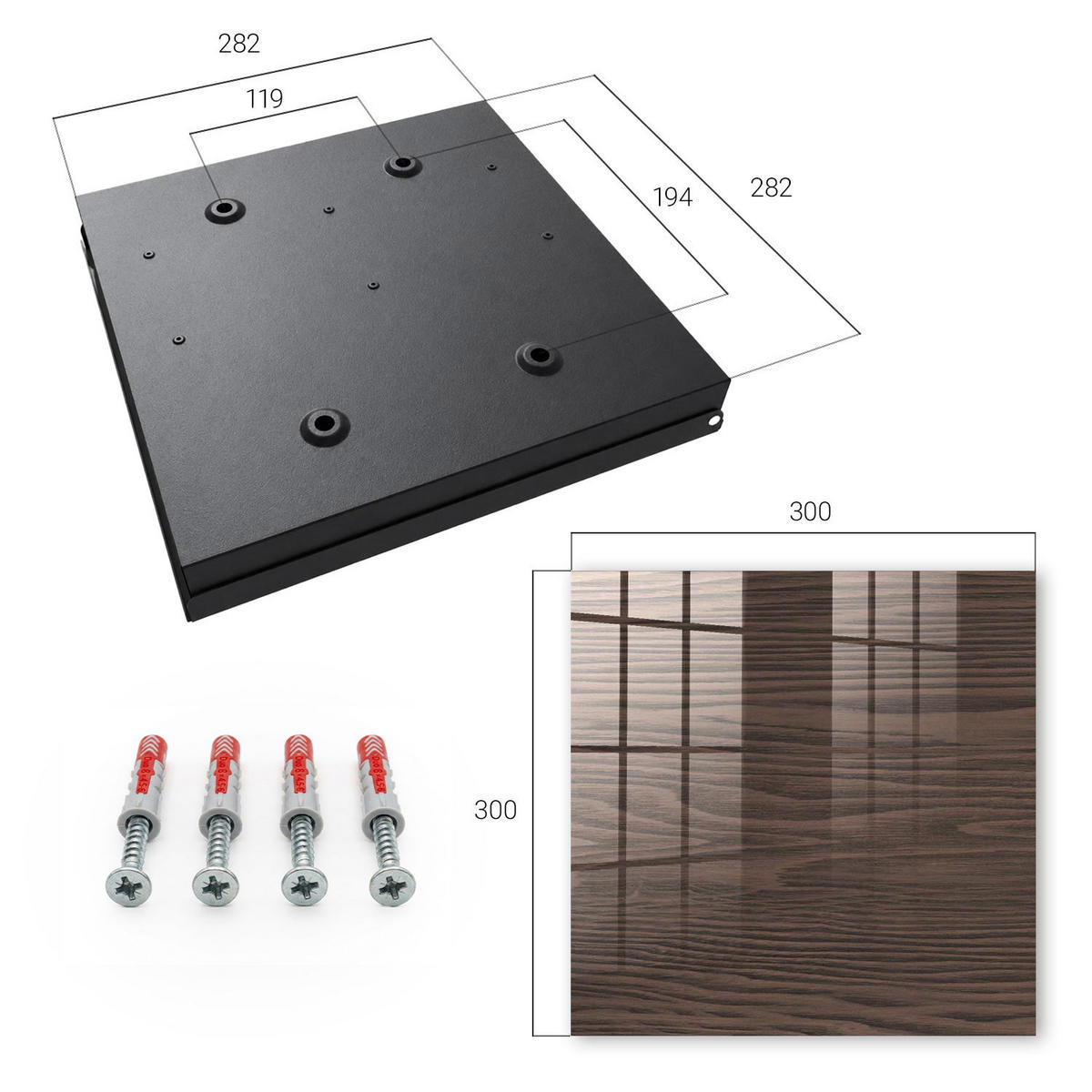 SCHLÜSSELBOX Schwarz 30x30 cm- Türöffnung nach rechts - Holzkonstruktion - Braun, Metall (30/30/5cm) - TULUP