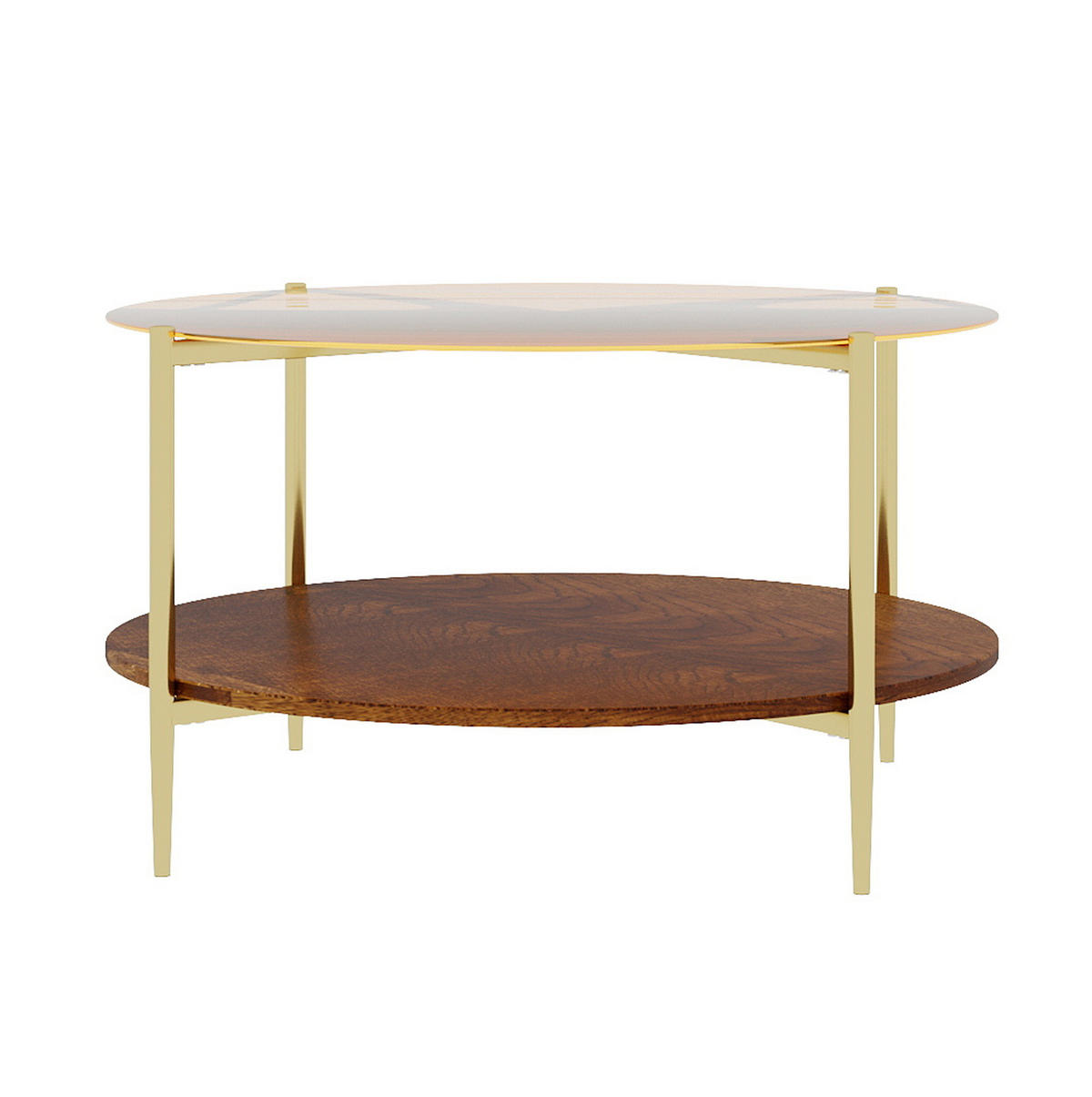 COUCHTISCH aus gehärtetem Glas, Metall und Holz Ø82x45 cm Gold mit Ablagefläche - Goldfarben, Glas (82/82/45cm) - IVMEU