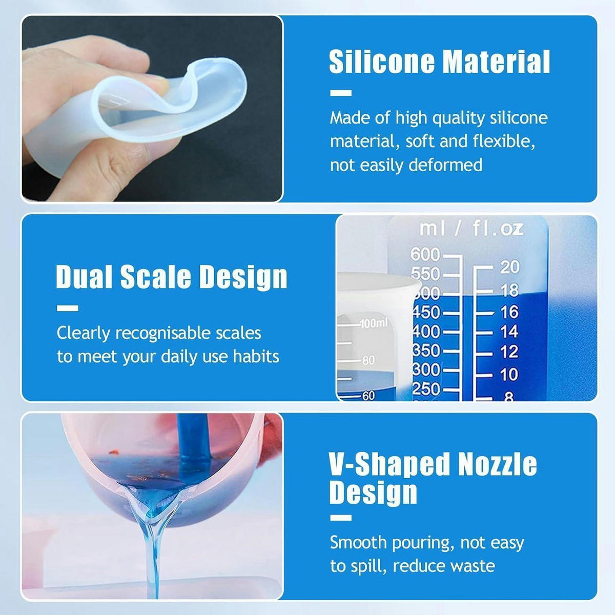MESSBECHER Set Silikon 600ml mit Zubehör - Transparent, Kunststoff (0.6L)