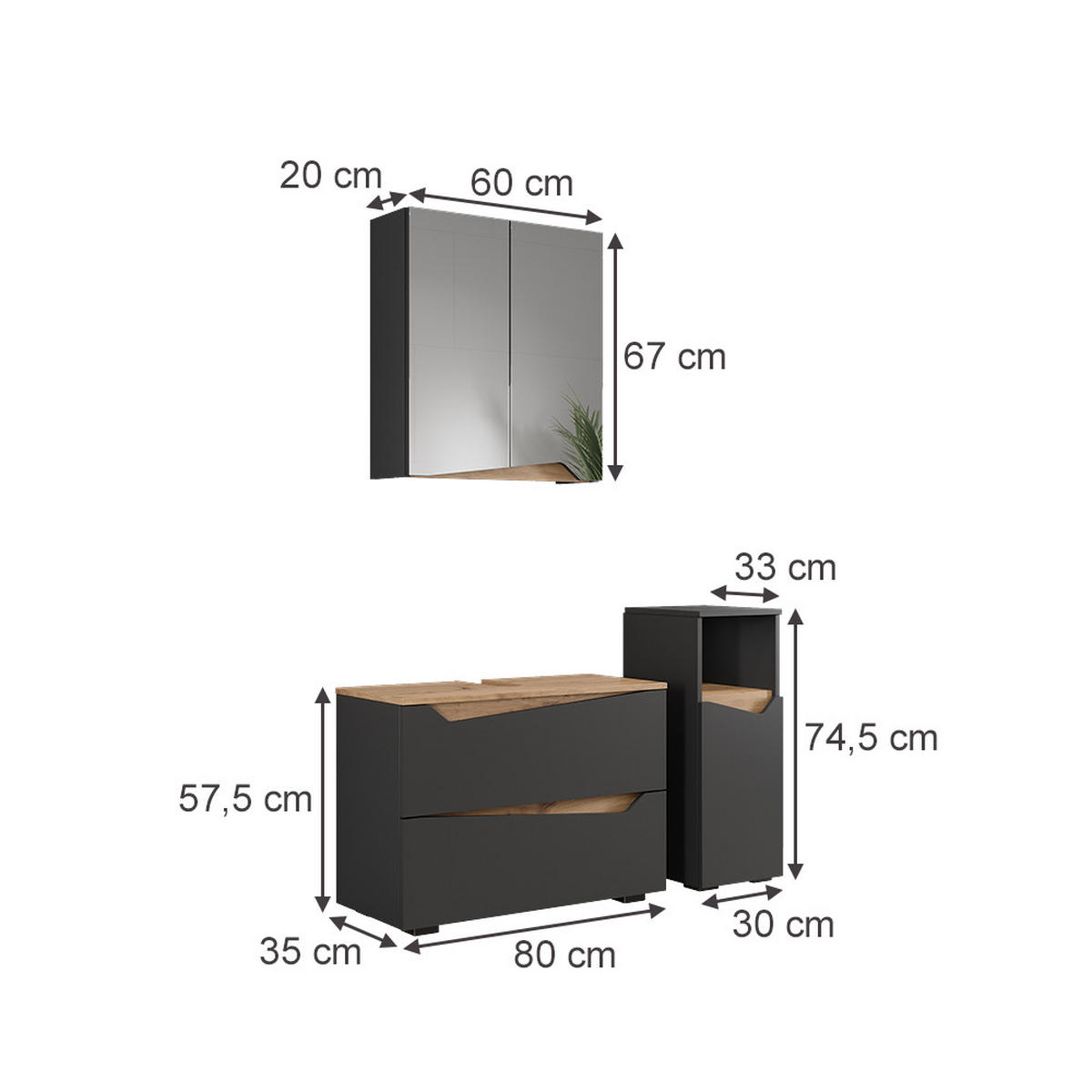 KOUPELNOVÝ NÁBYTEK Marelle Antracit/Artisan - antracitová/dub artisan, kompozitní dřevo (80/57.5/35cm) - Vicco
