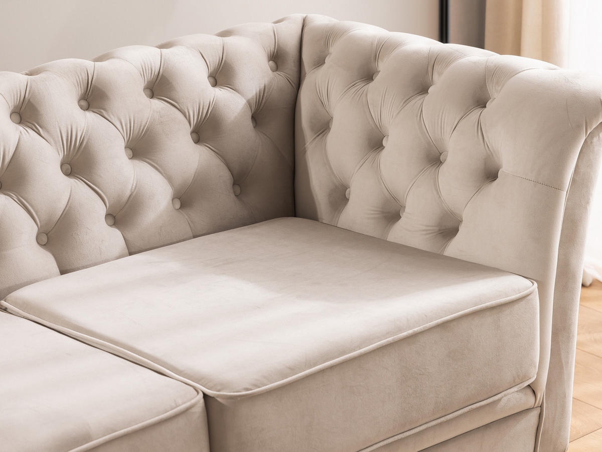 CHESTERFIELD-SESSEL Whitby Beige Samt mit schwarzen Füßen - Beige/Schwarz, Holz/Textil (116/78/82cm) - S-Style Möbel