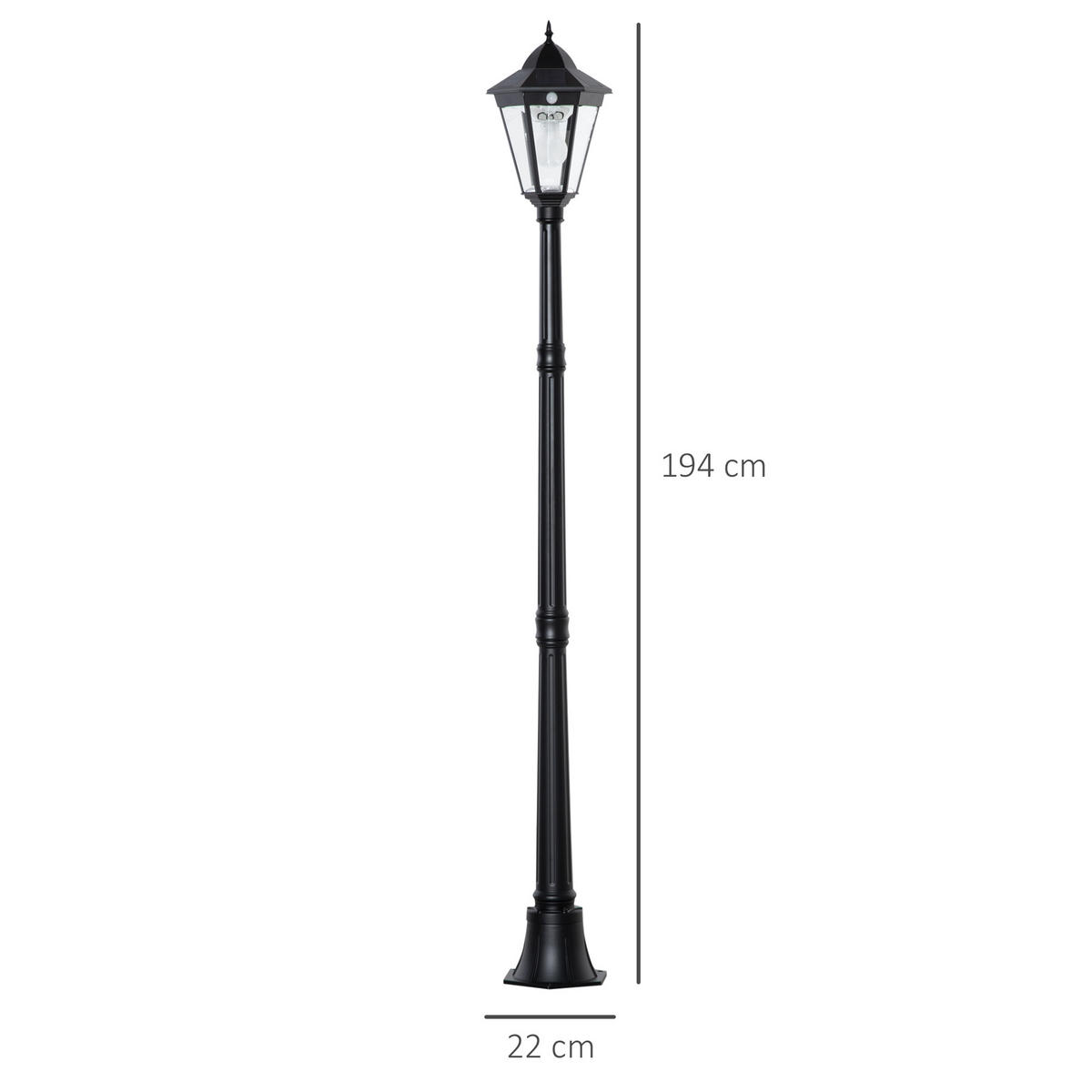 GARTENLATERNE, Schwarz, Aluminium, gehärtetes Glas - Schwarz, Metall (22/22/194cm) - Outsunny