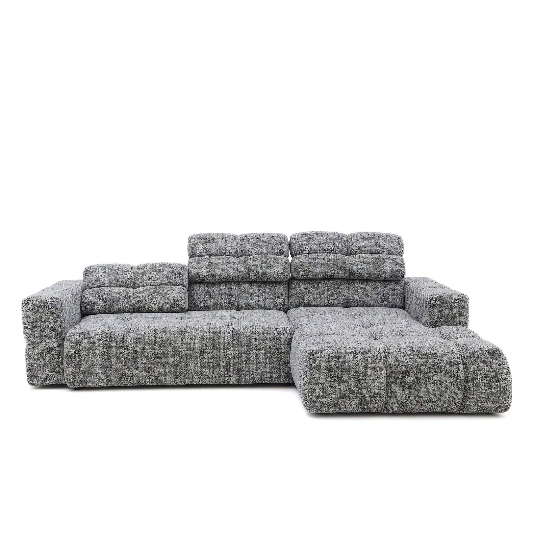 ECKSOFA TENDER Rechts mit Schlaffunktion und Verstellbare Kopfstützen, Chenille grau - Schwarz/Grau, Holz/Kunststoff (176/315cm) - Muffo