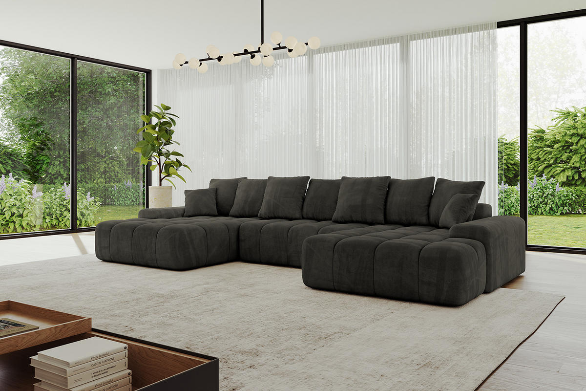 WOHNLANDSCHAFT ENSI-U - 353x164x88 cm Schwarz - Schwarz, Holzwerkstoff/Kunststoff (357/69/164cm) - ALTDECOR