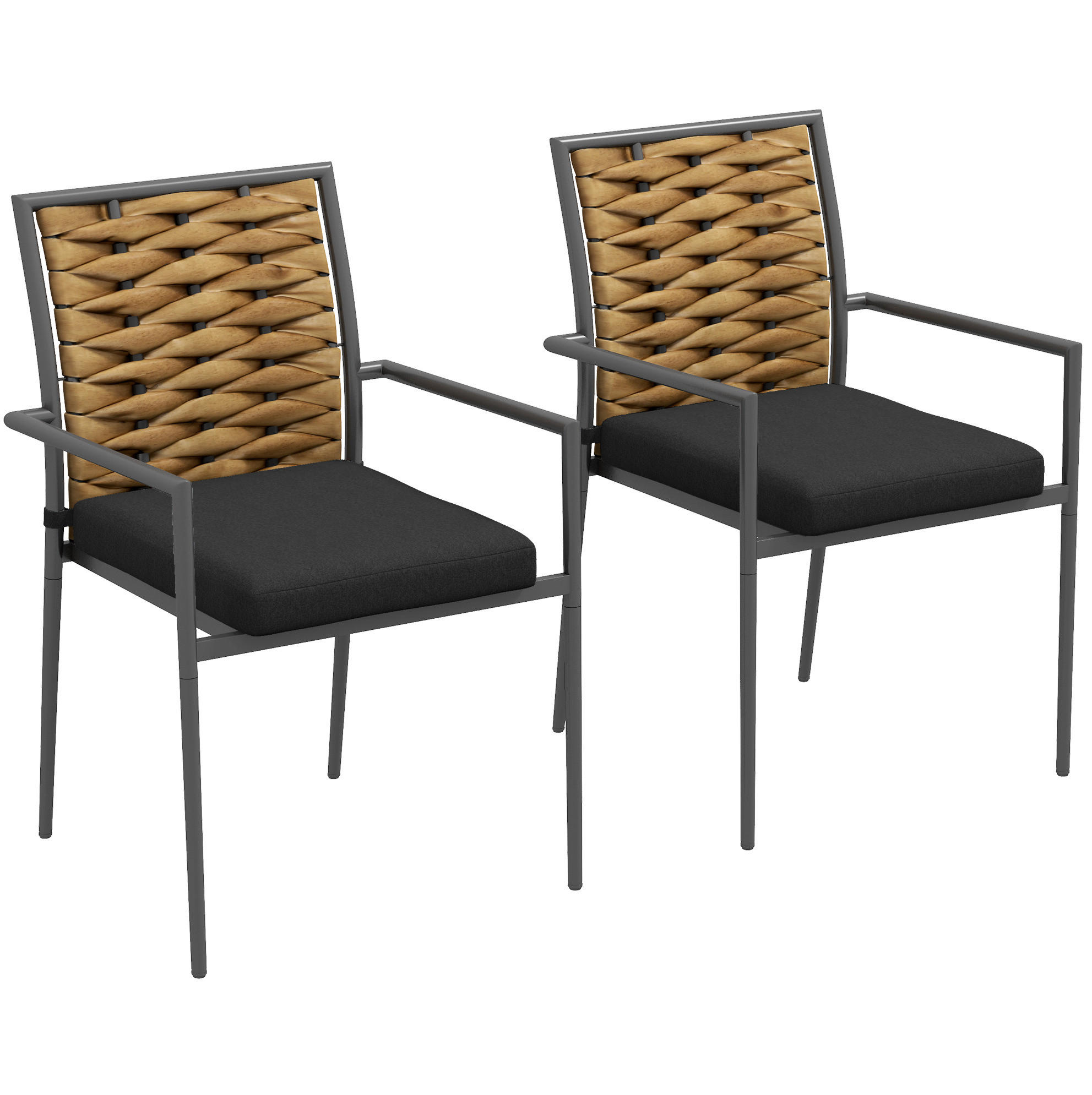 GARTENSTÜHLE aus Stahl 57x58x87 cm Schwarz stapelbar mit Kissen und PE-Rattan-Geflecht - Schwarz, Metall (58/87/57cm) - Modfu
