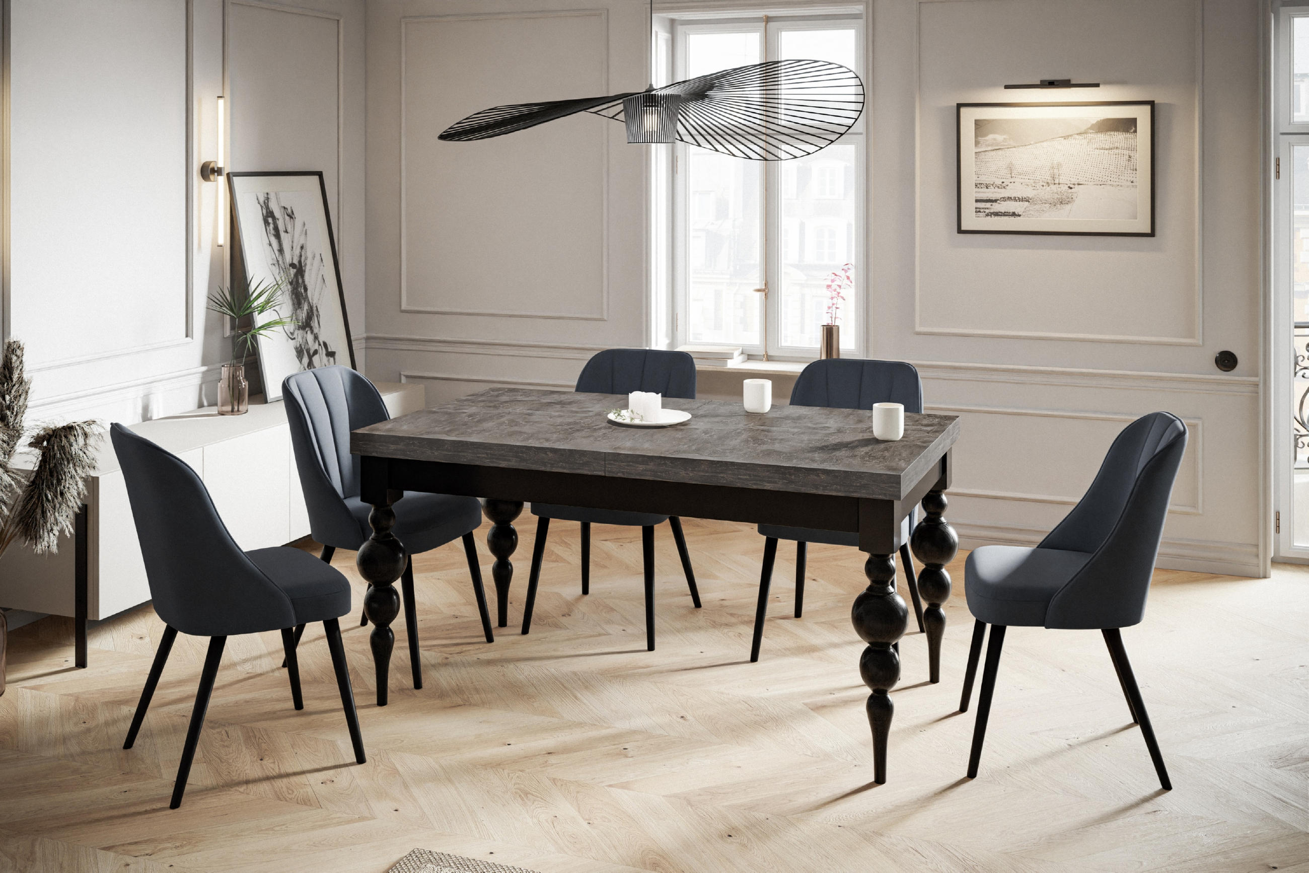 ESSZIMMERTISCH LENA, ausziehbarer Tisch 170-250X90X78,5 cm, Farbe: Dunkelgrau, mit Tischbeinen in Farbe Schwarz - Dunkelgrau/Schwarz, Holzwerkstoff (170/80/79cm) - Alpi-Möbel
