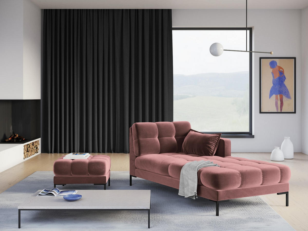 CHAISELONGUE rechts Mamaia aus Samt rosa - Pink, Textil (102/75/185cm) - Micadoni