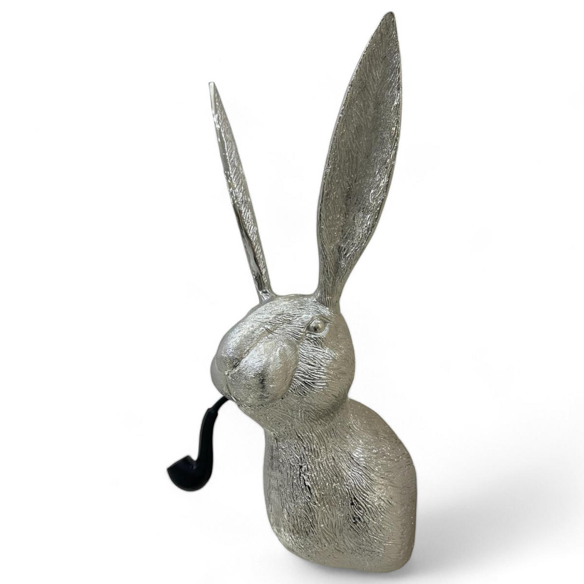 DEKO-HASENKOPF Hepo Pfeife Silber 68x27x27cm - Silberfarben, Metall (27/68/27cm) - DELUKE