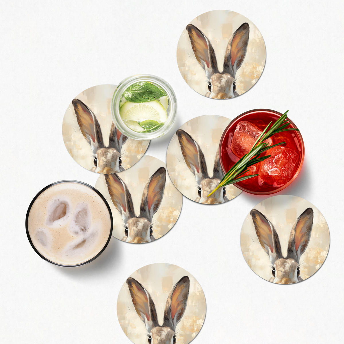 GLASUNTERSETZER Hase - Ohren - Braun 10x10 cm - Beige, Naturmaterialien (10/0.2cm) - MuchoWow