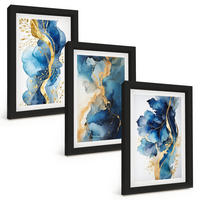 BILDER SET 3er Set - 20x30 cm Schwarzer Rahmen - Blaue abstrakte Muster - Schwarz, Kunststoff (20/30cm) - TULUP
