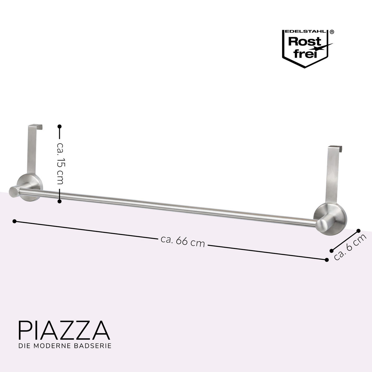 TÜR-HANDTUCHSTANGE PIAZZA, Edelstahl - Edelstahlfarben, Metall (66/6/15cm) - bremermann