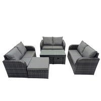 GARTENSOFA SET mit rechteckigem COUCHTISCH Polyrattan 9-Sitzer Dunkelgrau - Dunkelgrau/Grau, Glas/Kunststoff - Fimous