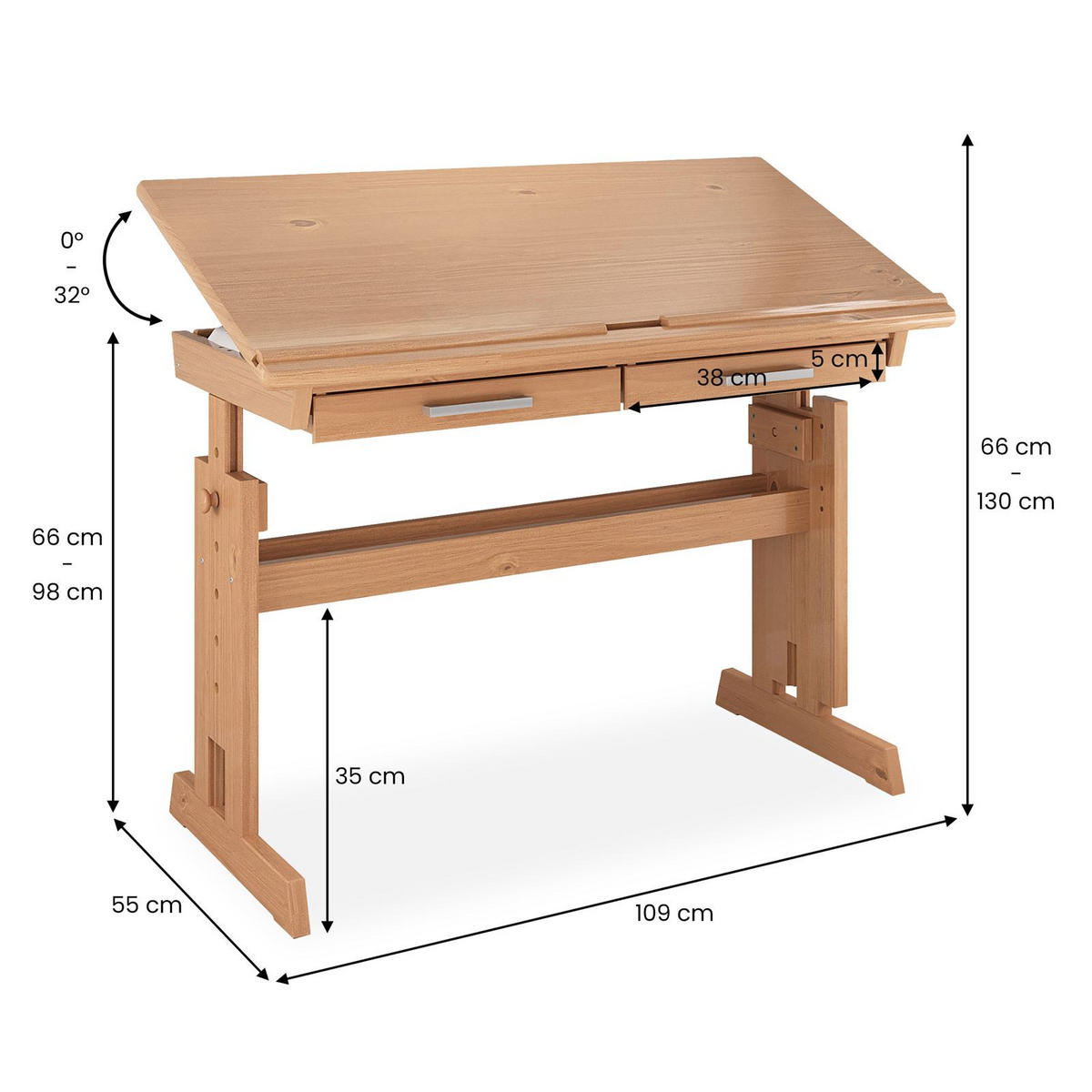 KINDERSCHREIBTISCH OLIVIA BUCHEFARBEN - Buchefarben, Holz (109/130/55cm) - IDIMEX