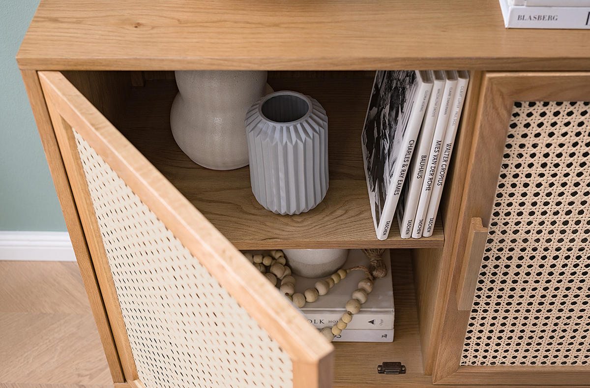 SIDEBOARD - Wiener Geflecht / Echtholzfurnier - Eichefarben, Naturmaterialien (150/80/40cm) - home24