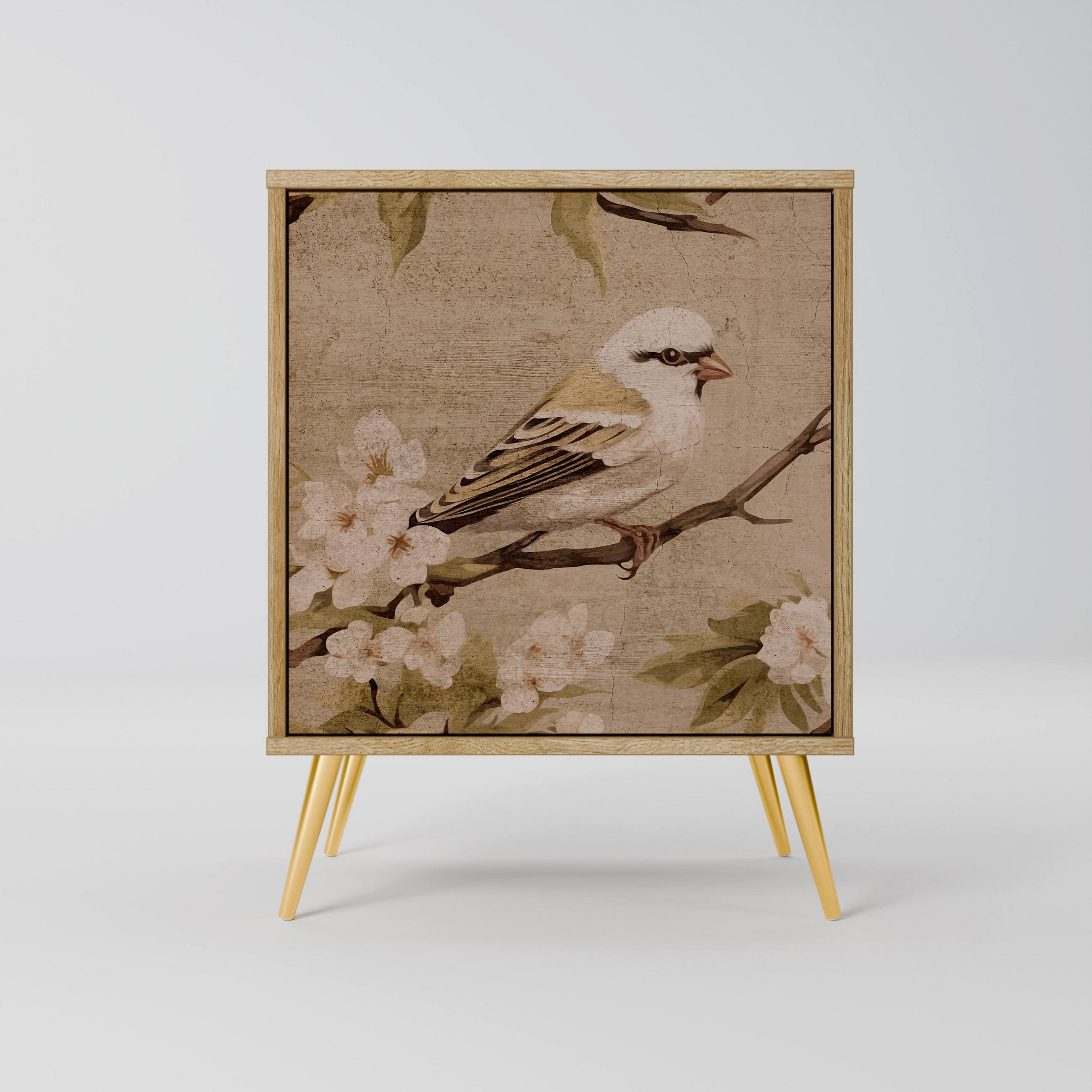 SIDEBOARD PETAL DISTINGUISH, Eichefarben, 57,5x42x75,5 cm, Goldfarbene Metallfüße - Eichefarben/Goldfarben, Holzwerkstoff/Metall (57.5/75.5/42cm) - SpaceRebels