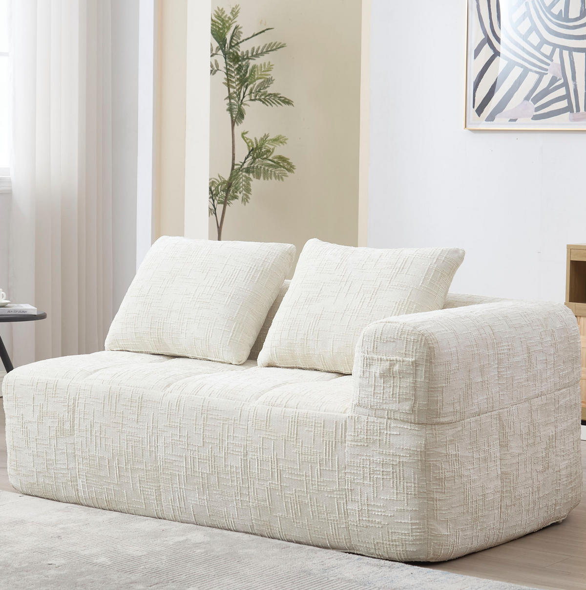 SOFA mit Seitentaschen ca. 158 x 90 cm Chenille Beige - Beige, Kunststoff (158/60/90cm) - Meubliv