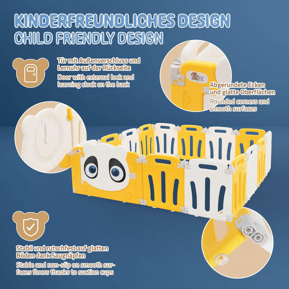 LAUFGITTER Baby faltbar 160 x 160 cm - Gelb, Kunststoff (160/53/160cm) - Joyz