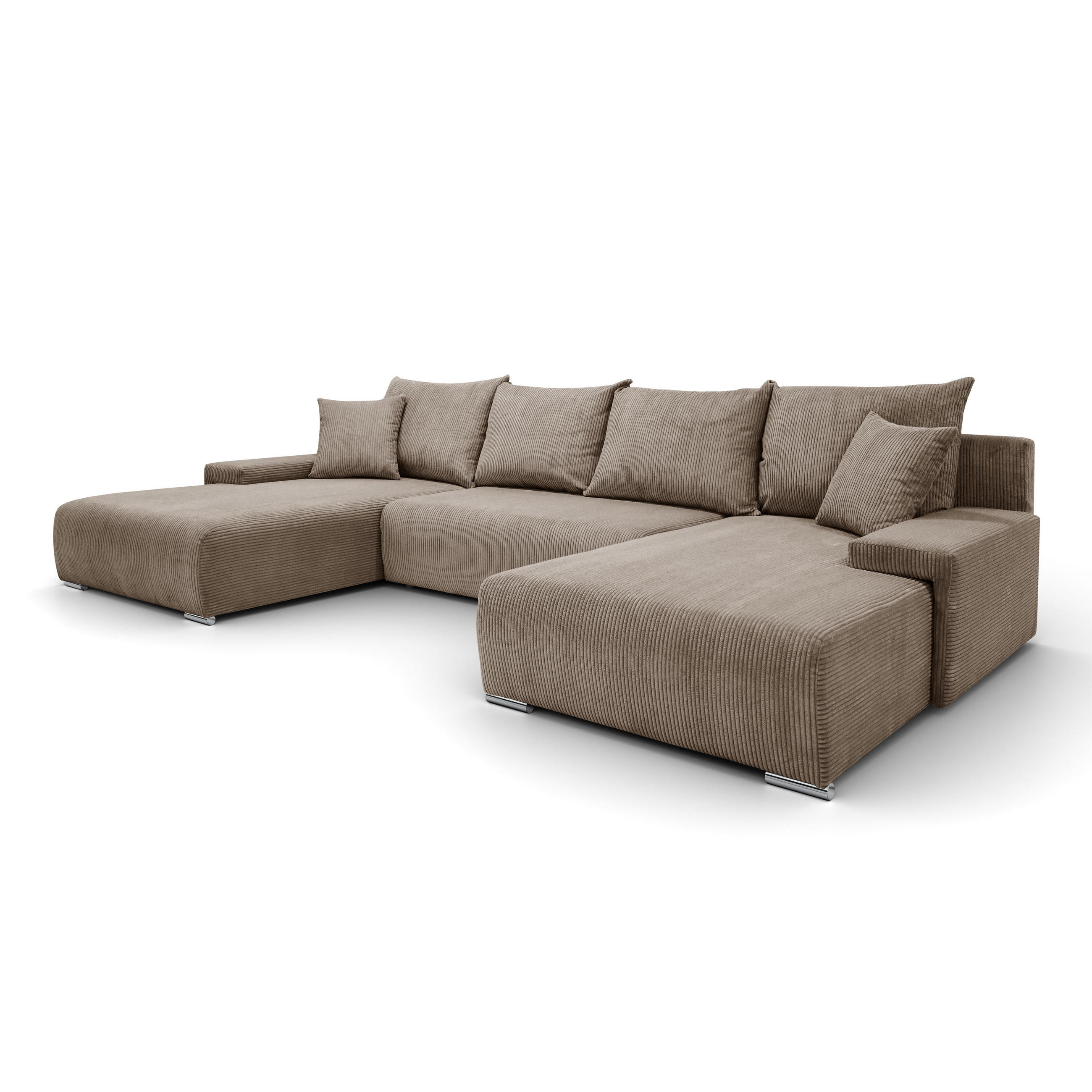 ECKSOFA U-Form Livorno Schlaffunktion Cord-Stoff Hellbraun - Hellbraun, Holz/Kunststoff (348/93/188cm) - Kaiser Möbel