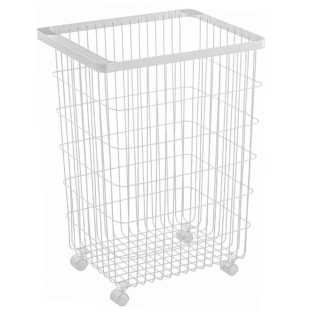 WÄSCHEKORB Tower weiß 46/61/28 cm auf Rollen - Weiß, Metall (46/61/28cm) - Yamazaki