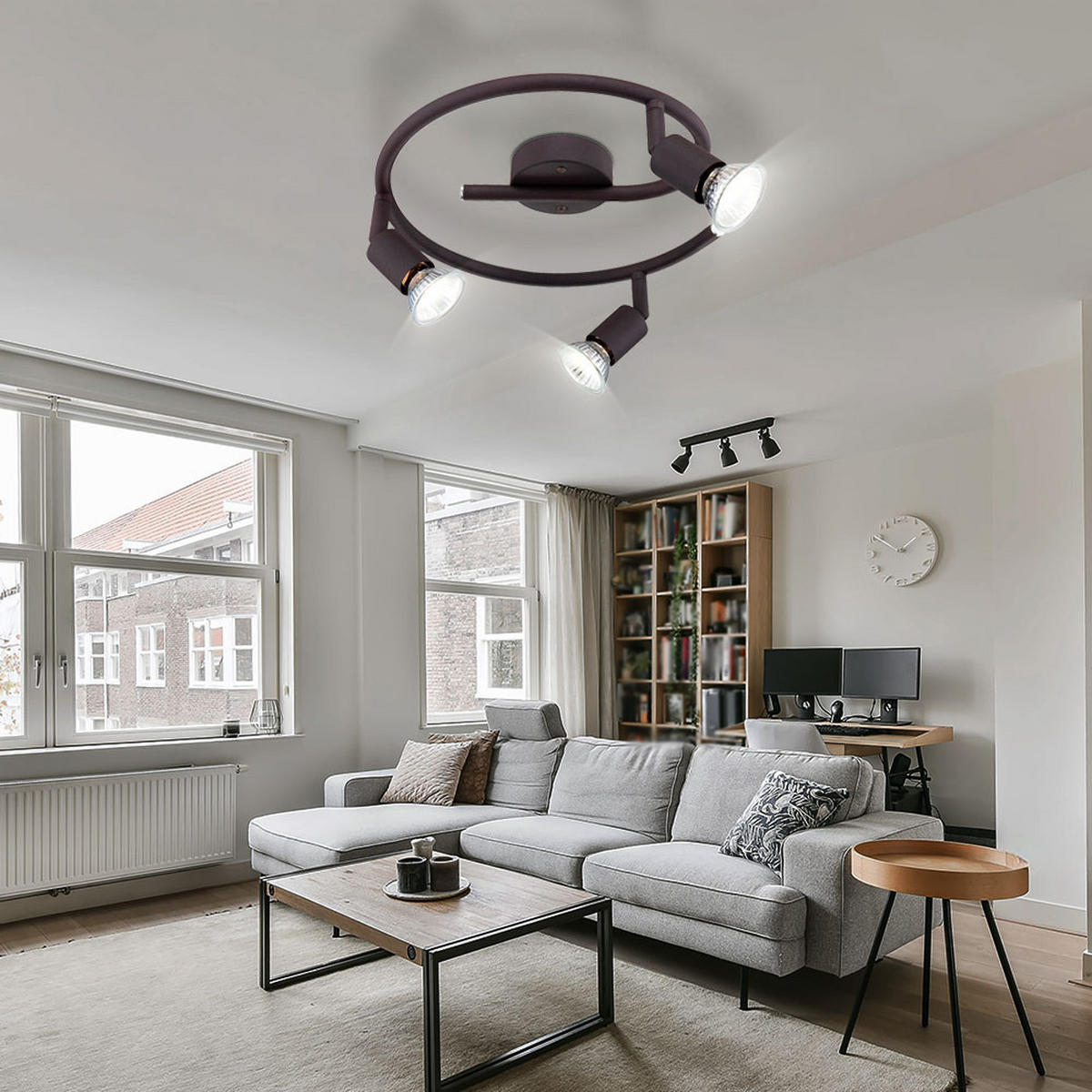 LED DECKENLEUCHTE Metall Rostfarben 3 Flammig - Braun, Metall (42/42/15cm) - Globo Lighting