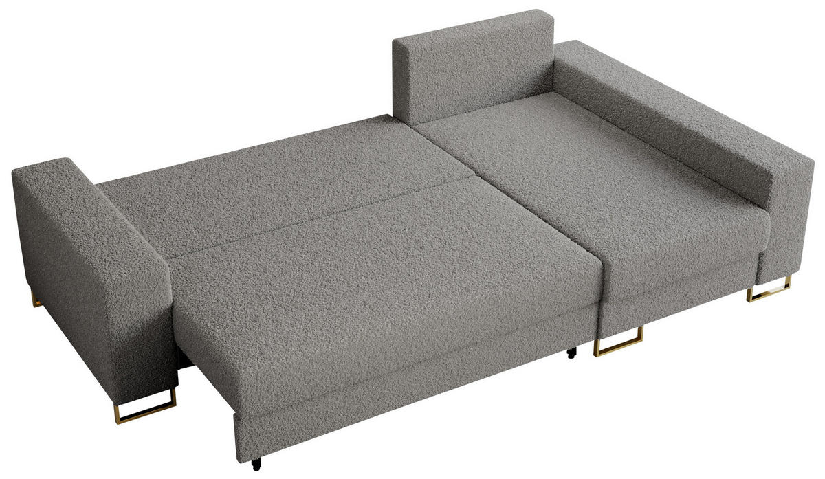 ECKSOFA Dorian Boucle Hellgrau - Goldfarben/Hellgrau, Textil/Metall (242/138cm) - MKS