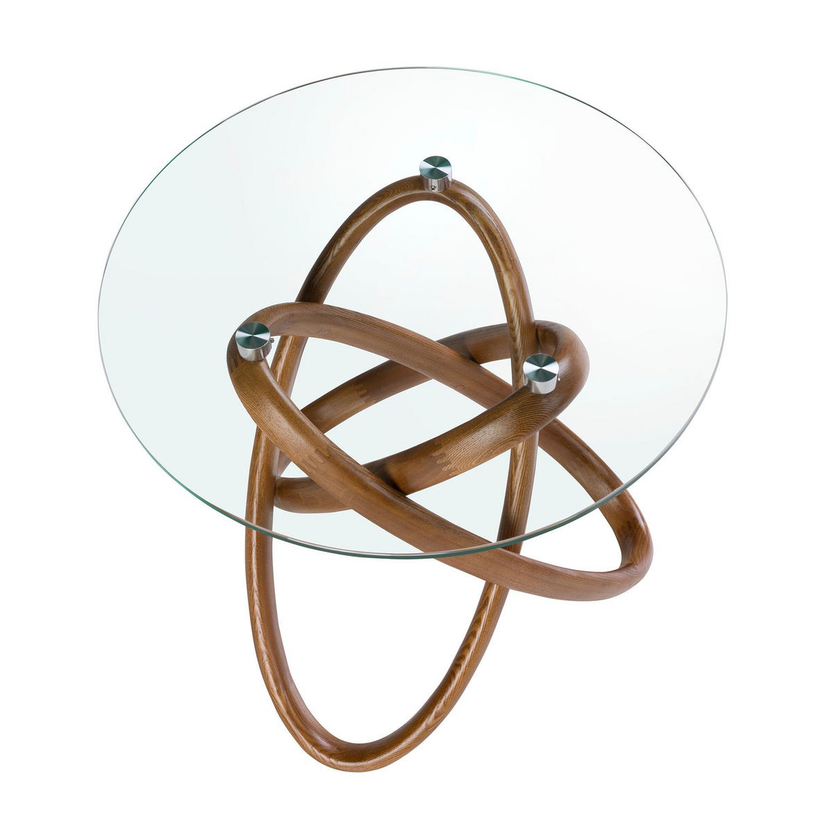 ECKTISCH Runder Ecktisch aus gehärtetem Glas und Nussbaum Ø55/50 cm - Transparent/Walnussfarben, Glas (55/55/50cm) - ANGEL CERDA