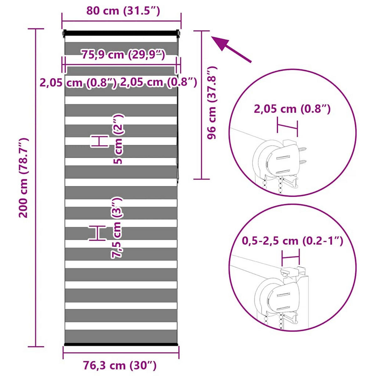 DOPPELROLLO 80/200 cm Stoffbreite 75,9 cm aus Polyester Weiß - Weiß, Textil (80/200cm) - vidaXL