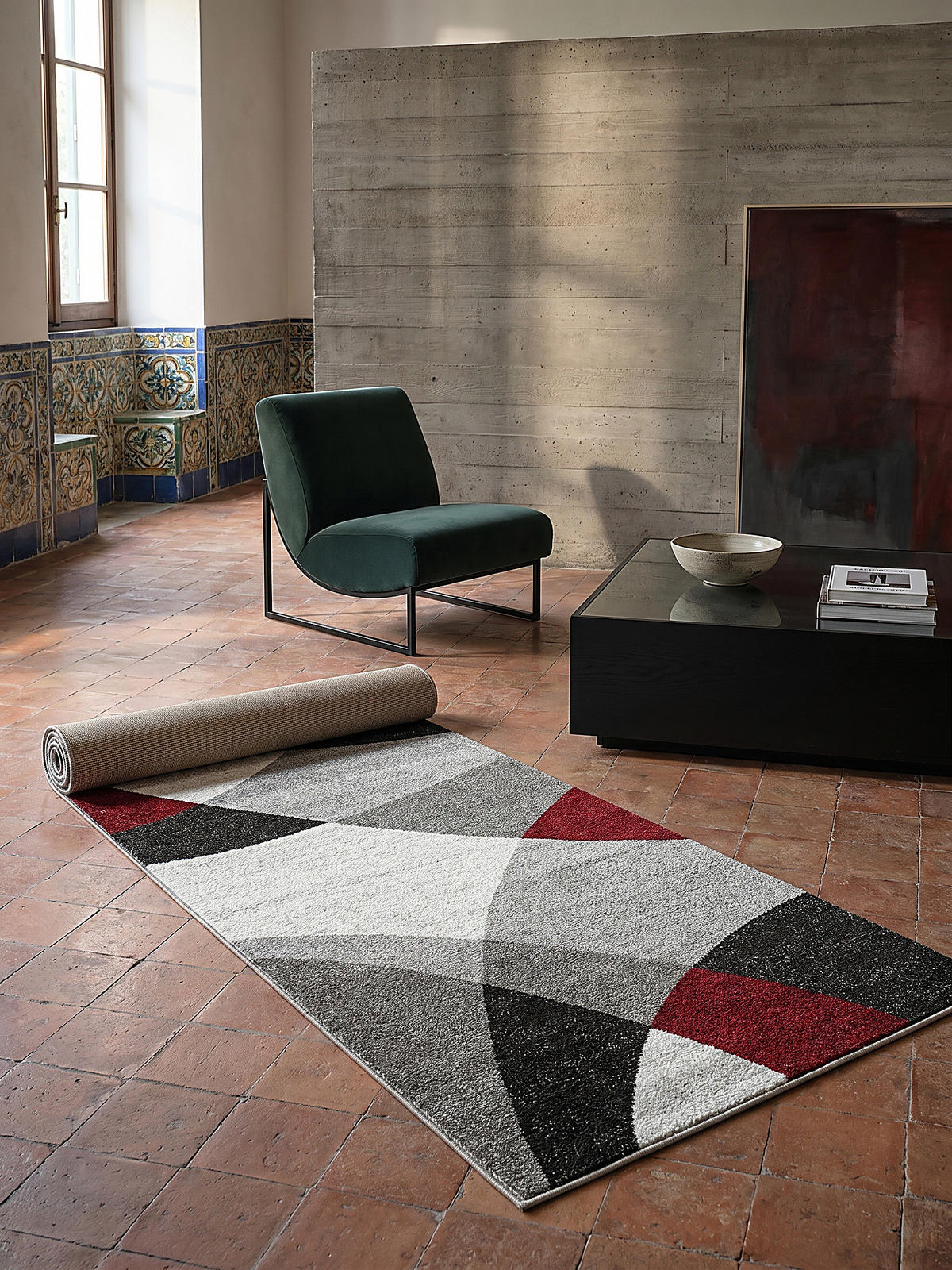KADIMA DESIGN TEPPICH Niederflor Abstrakt THUR Polypropylen Grau 80 x 140 cm jetzt nur online ➤