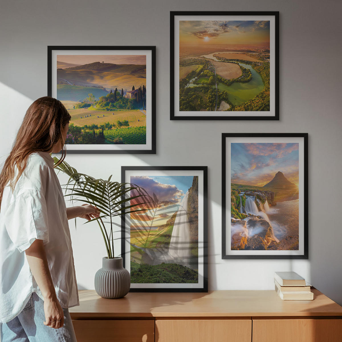 BILDER SET 4er Set - 50x50 cm & 40x60 cm Schwarzer Rahmen - Italienische Sonnenuntergänge - Schwarz, Kunststoff (50/50cm) - TULUP
