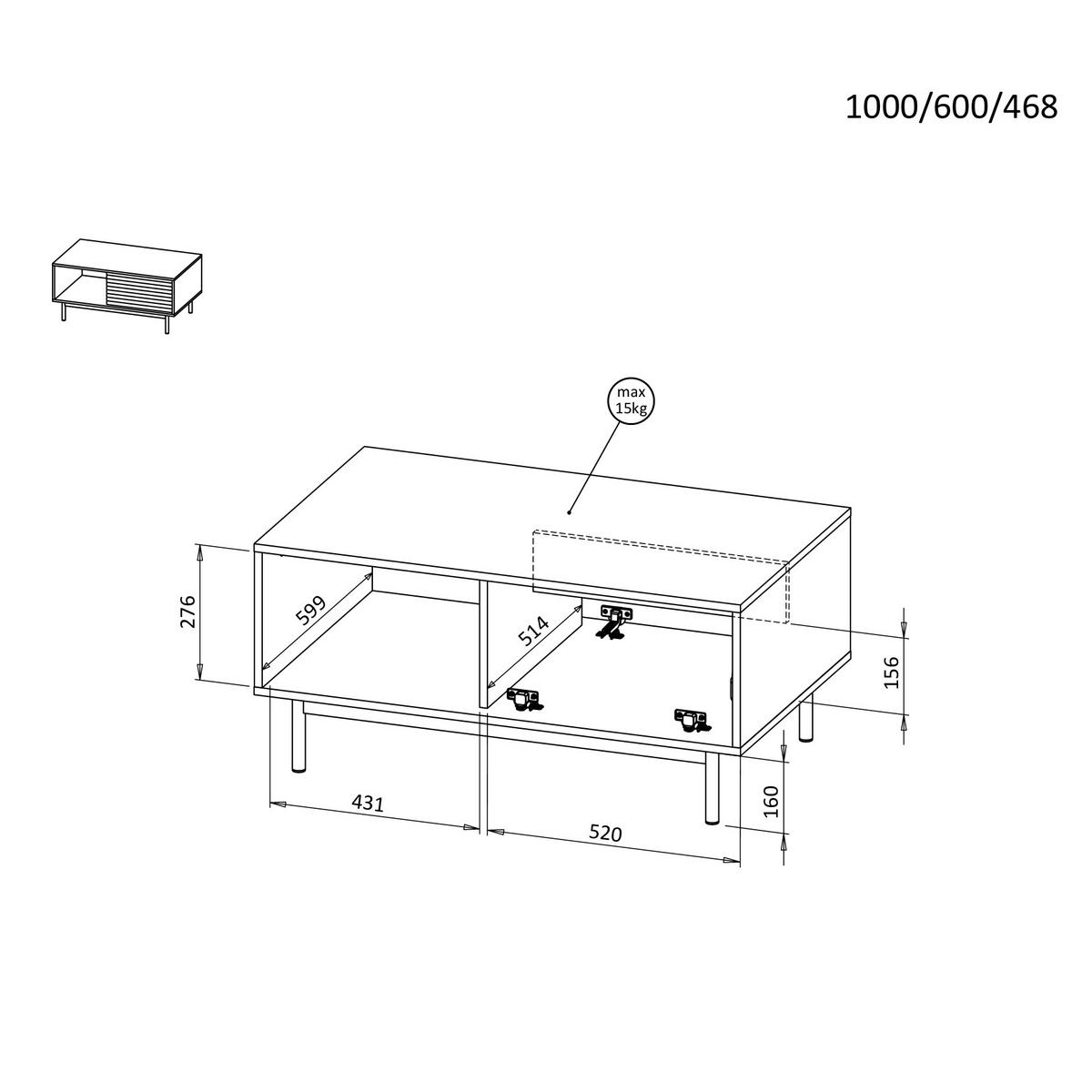 COUCHTISCH Terra mit 2 Türen, Kaschmir/geölte Eiche - Kaschmir, Holzwerkstoff/Metall (60/100/47cm) - Beautysofa