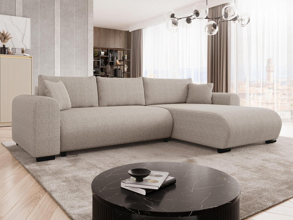 ECKSOFA Merkos Cord - Schwarz/Sahara, Holz/Textil (285/188cm) - MIRJAN24