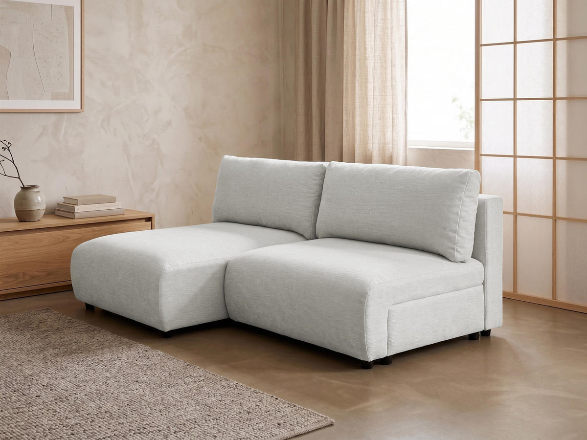 ECKSOFA Sora mit Schlaffunktion, Bettkasten und extra tiefer Komfortzone aus hochwertigem Hellgrau Strukturstoff - Hellgrau/Schwarz, Holz/Kunststoff (140/200cm) - S-Style