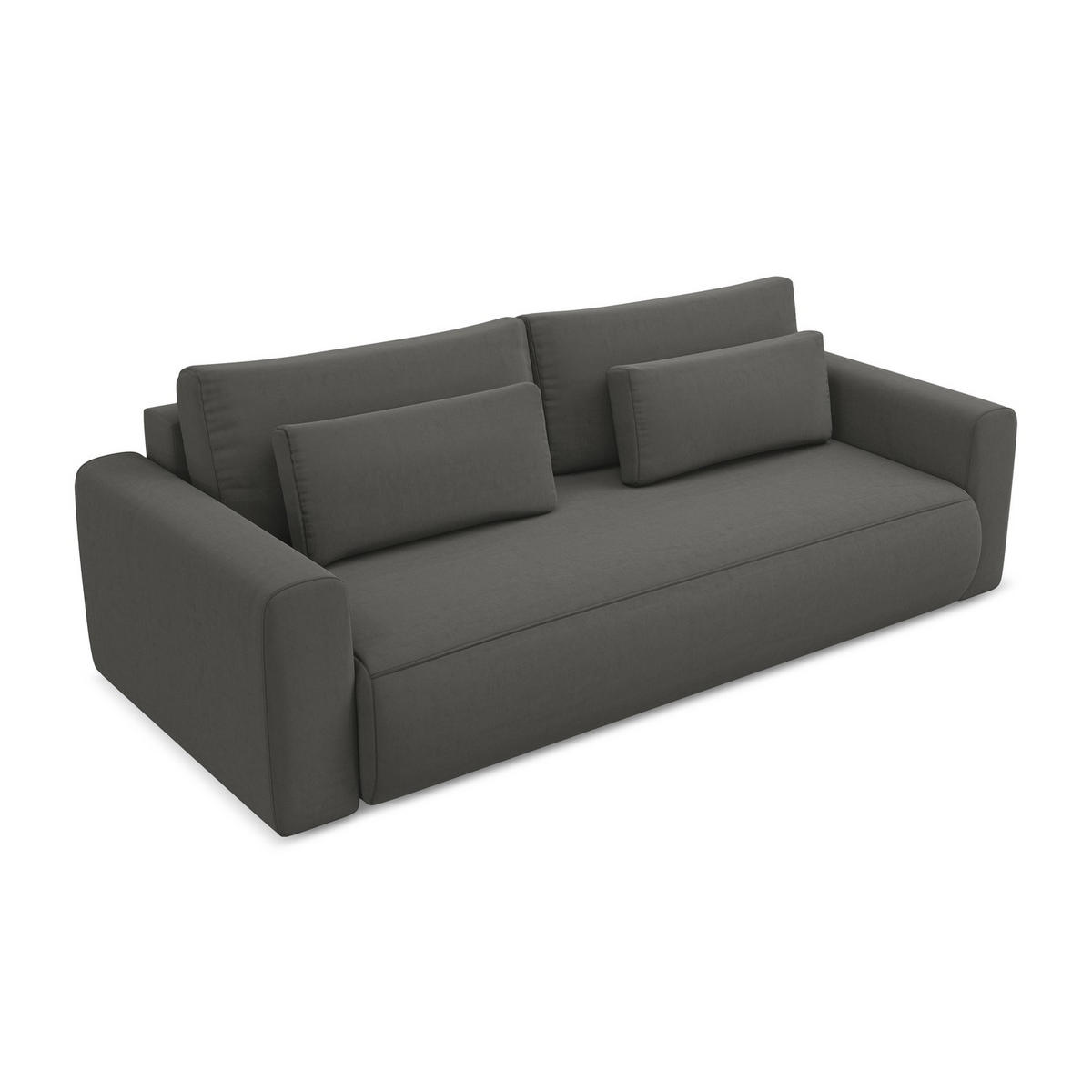 3-SITZER SOFA mit Schlaffunktion Samt Stoff Grau - Dunkelgrau/Schwarz, Kunststoff/Textil (238/82/105cm) - LaMiaSofa