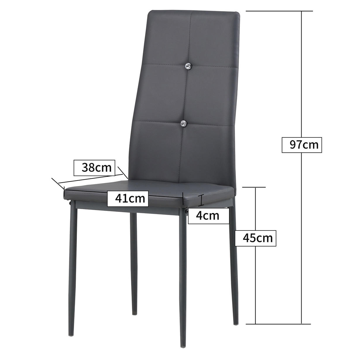STUHL DIAMOND Lederimitat Metallbeine 4er Set Schwarz - Grau, Kunststoff/Metall (42/98/40cm) - Albatros