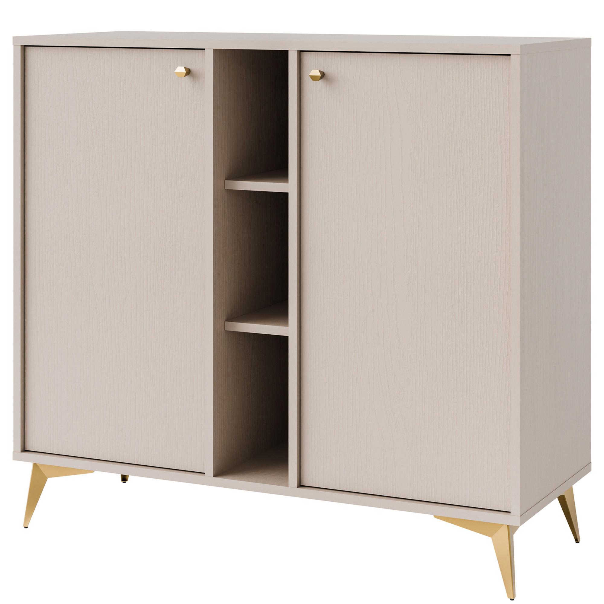 KOMMODE FLOREN, Creme/Gold - Creme, Holzwerkstoff/Metall (100.2/93.5/40.8cm) - KONSIMO®