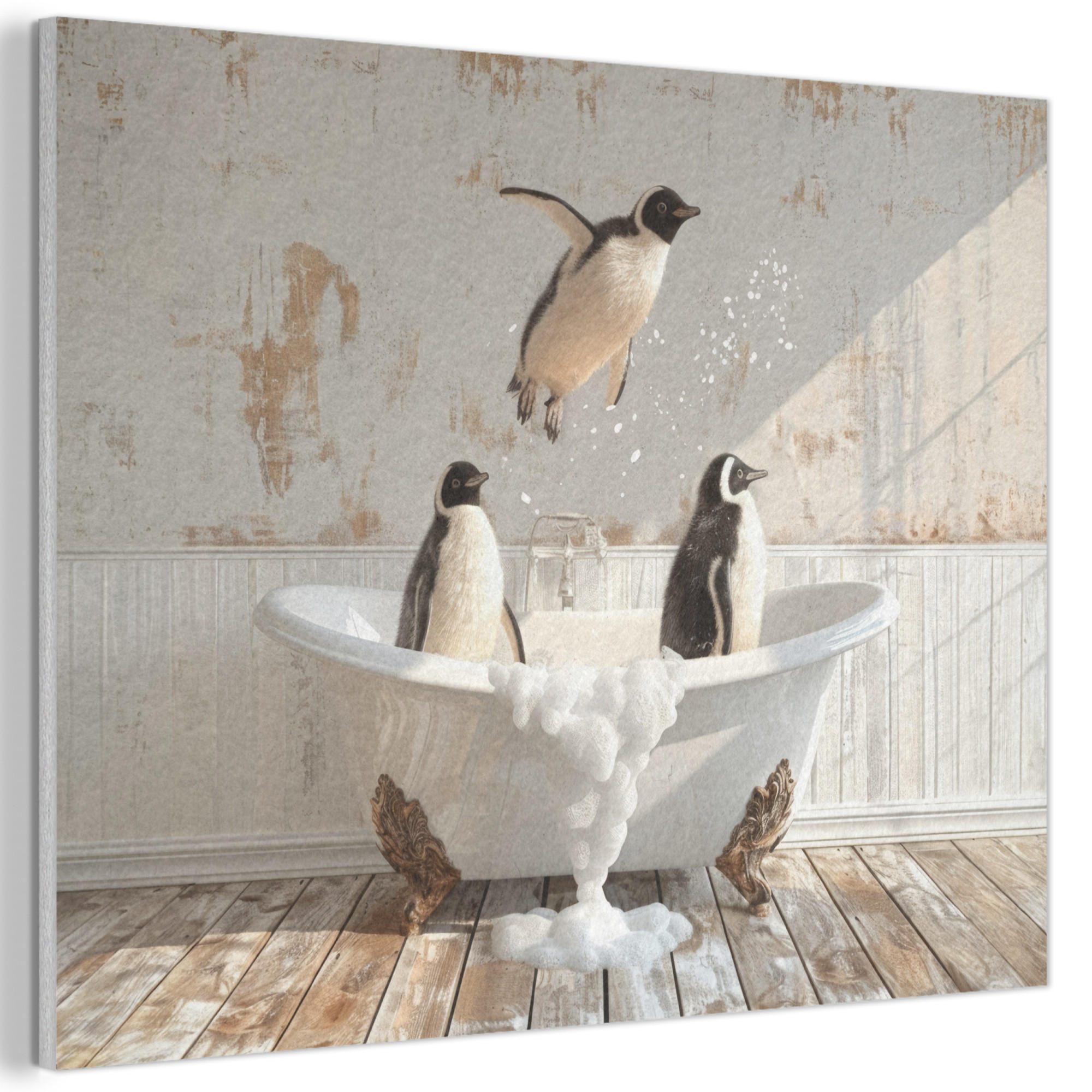 MuchoWow AKUSTICKÝ obraz Vintage - Tučňák - Vana - Pěna 100x70 cm