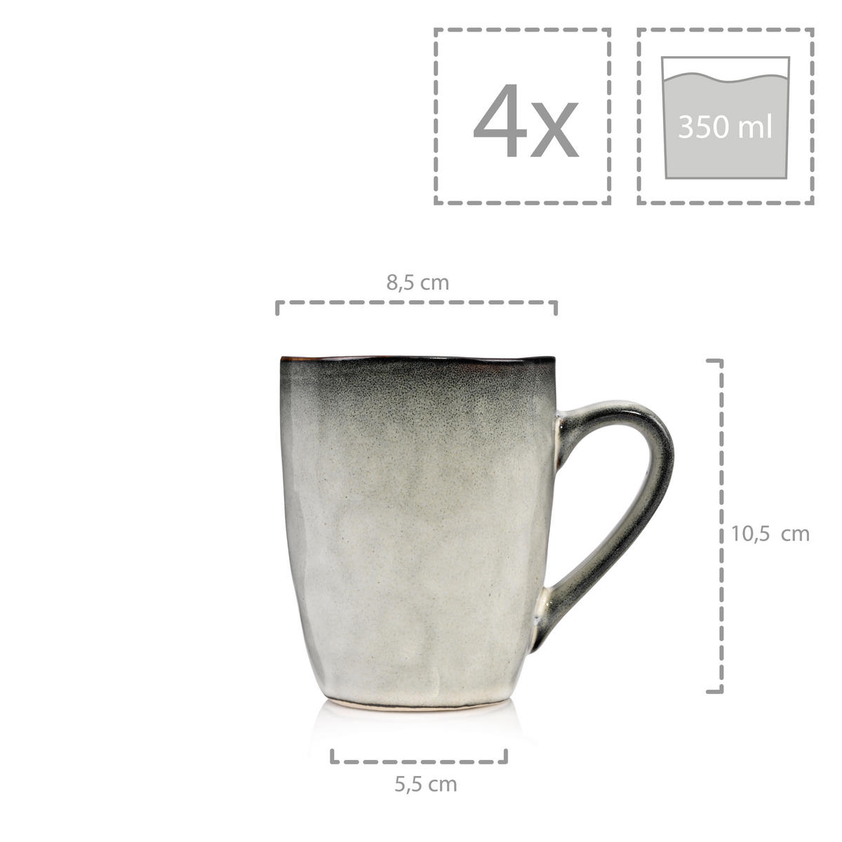 KAFFEEBECHER SET CAPRI - 4 teilig aus Steingut - Blau, Stein (0.35L) - Sänger