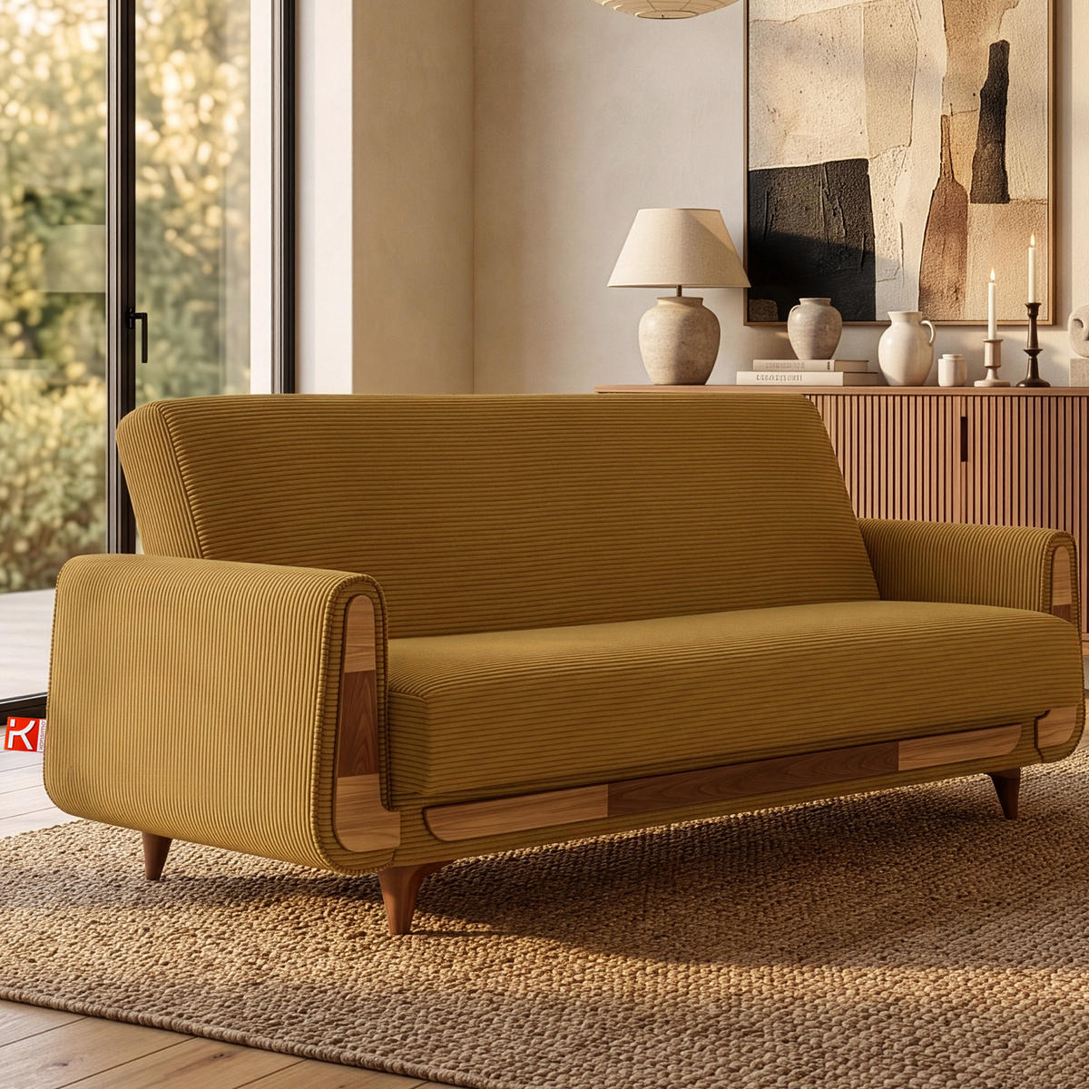 3-SITZER-SCHLAFSOFA GUSTAVO II mit Armlehnen, Gelb - Gelb, Holz/Holzwerkstoff (230/98/98cm) - KONSIMO®