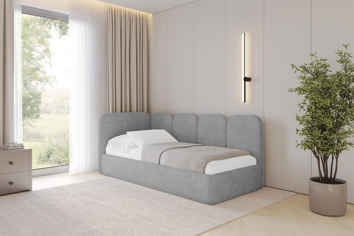 EINZELLBETT Jugendbett mit Bettkasten und Matratze H3/H4, Rechts - VELY 80x200 Grau - Silberfarben, Holzwerkstoff/Textil (80/200cm) - ALTDECOR