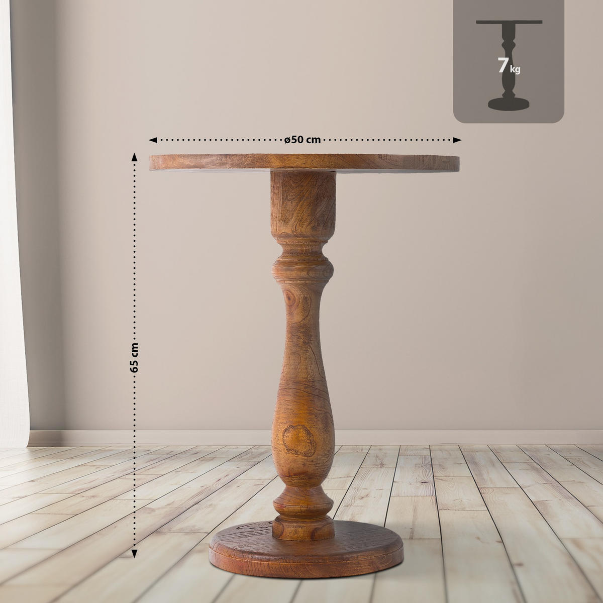 BEISTELLTISCH rund 50 cm Holz Braun - Braun, Holz (50/50/60cm) - CLP
