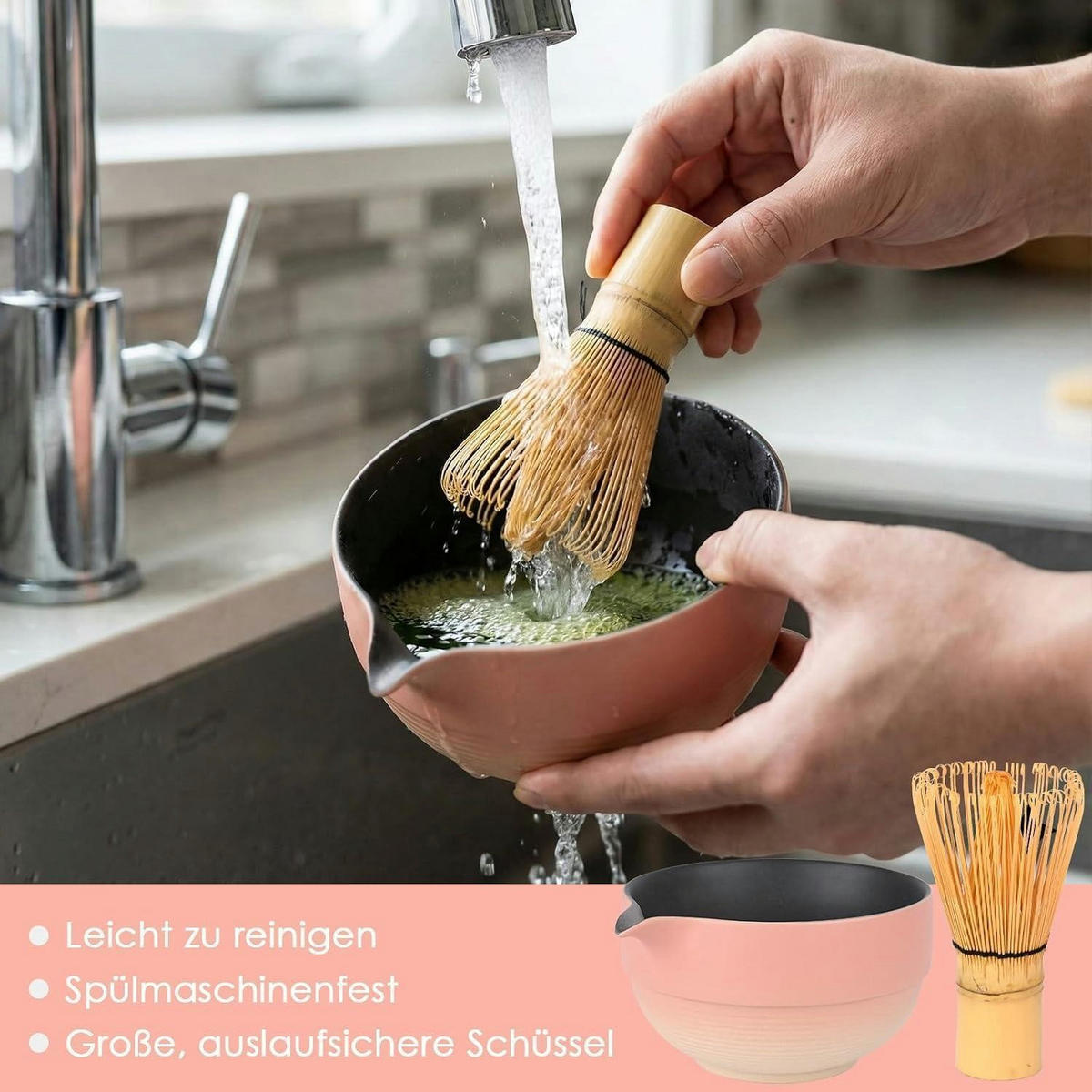 MATCHA-SET 5-teilig Keramik Bambus Rosa - Rosa, Keramik (14.5/10.5/20.5cm)