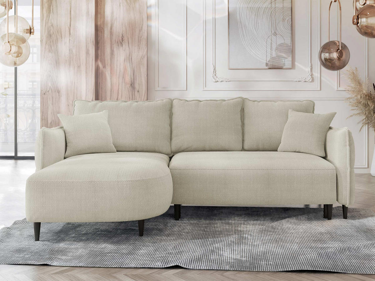 ECKSOFA Sycylia, Seite: Links - Schwarz/Naturfarben, Holz/Textil (244/165cm) - MIRJAN24