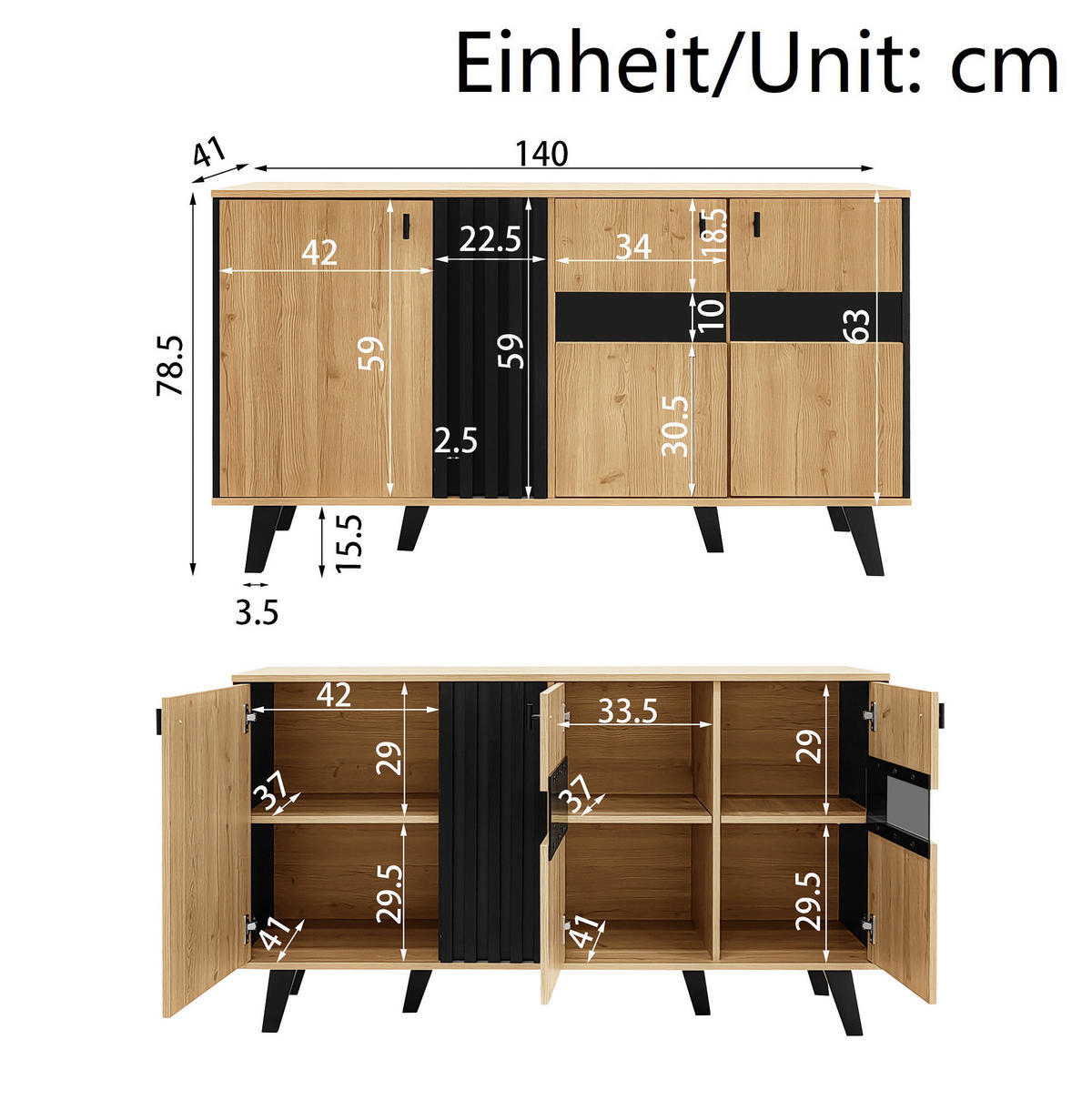 TV-ELEMENT mit Couchtisch - Kombination 3-tlg.Set mit Sideboard in Schwarz Holz - Schwarz, Holzwerkstoff (100/45/60cm) - OKWISH