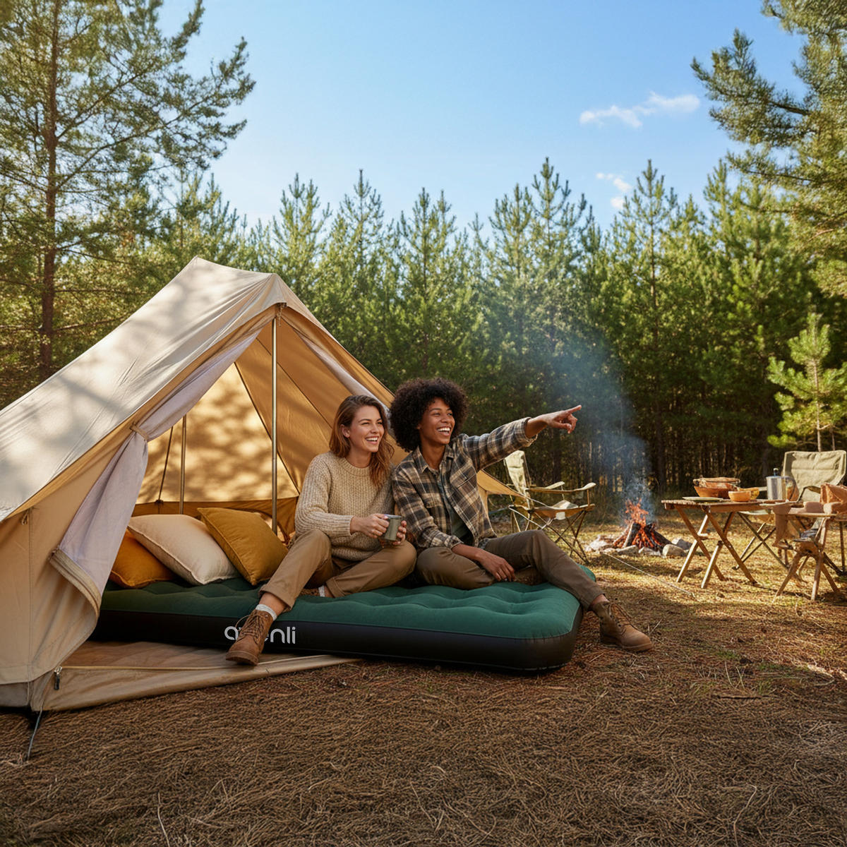 LUFTBETT Luftmatratze Camping CloudCoil grün 203x152x22cm - Grün, Kunststoff (152/203cm) - Avenli