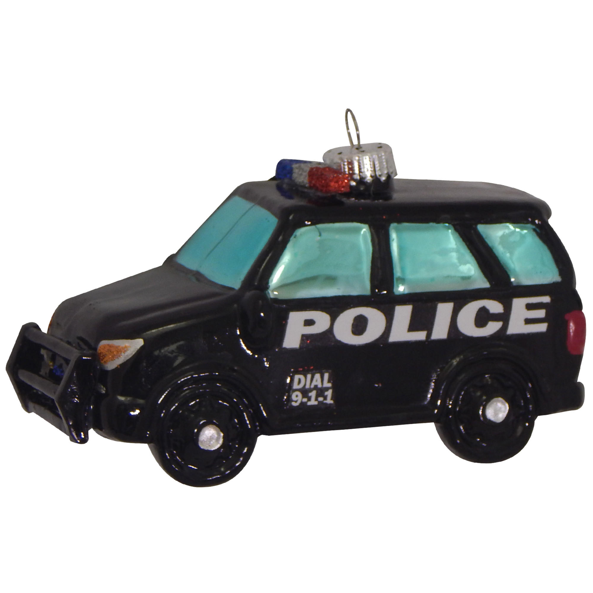 CHRISTBAUMSCHMUCK SUV-Polizeifahrzeug Schwarz 10cm (Glas / 1 Stk.) - Schwarz, Glas (5/6/11cm) - Krebs Glas Lauscha